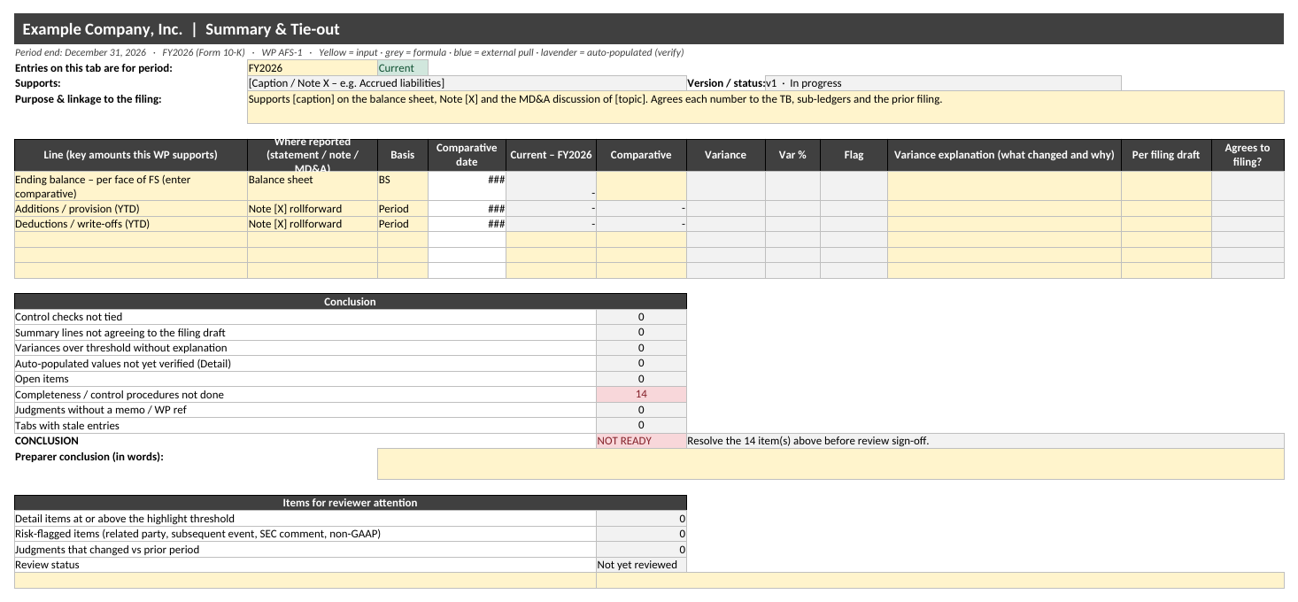 Summary & Tie-out tab preview